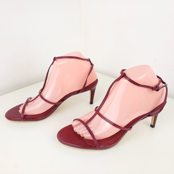 Zara women leather strappy heel sandals red size 10 - Picture 3 of 15